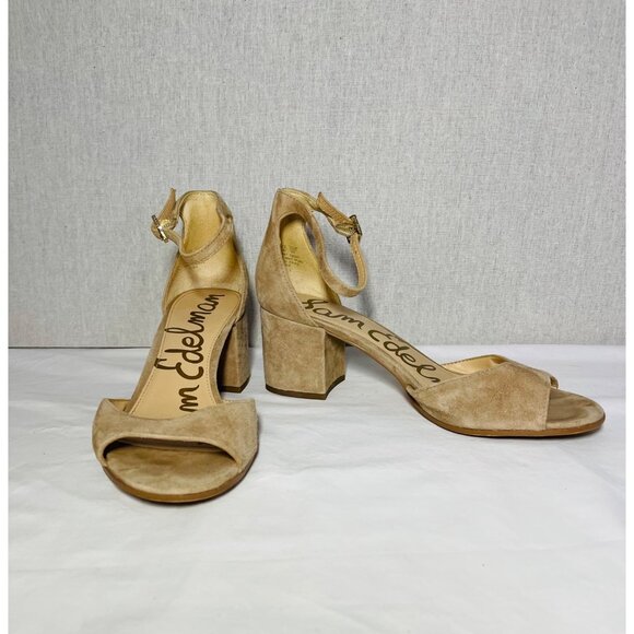 Sam Edelman Womens Susie Ankle Strap Block Heel Sandals Size 10M Beige Leather - Picture 2 of 9
